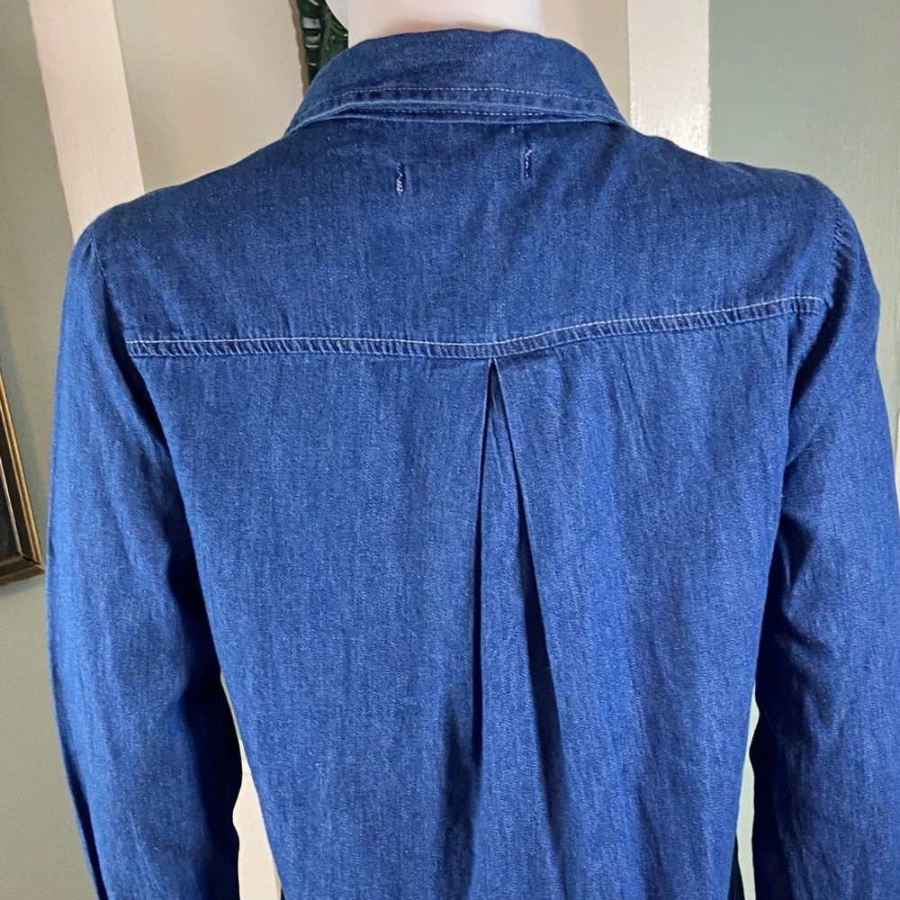 Say What? Denim Chambray High Low Tuxedo Shirttail Tunic Shirt Blouse Top Medium